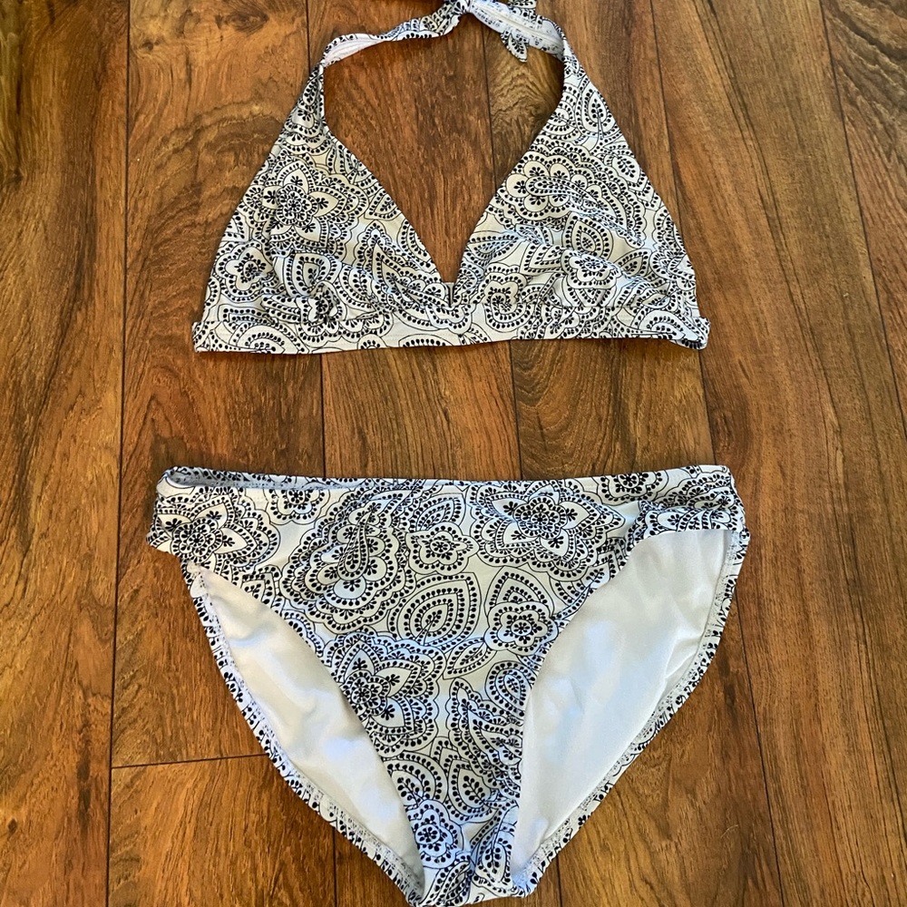 Isaac Mizrahi for Target navy and white two piece bathing suit
